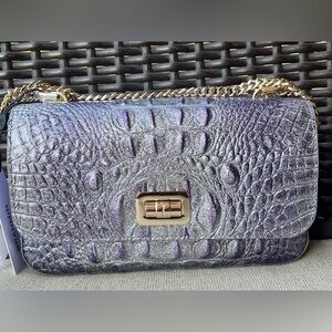 NWT Brahmin ROSA in PURPLE GLITTER Convertible Chain & Leather Strap Bag